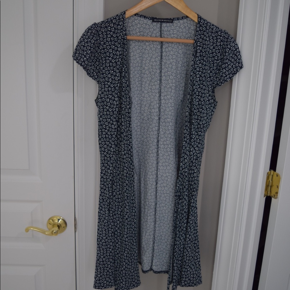 Brandy Melville Tie Dress, Navy with white flowers